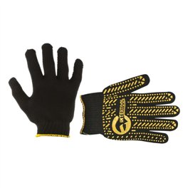 Перчатка трикотажная с ПВХ точкой класс вязки 7 цвет черный желтая точка 90 г. INTERTOOL SP-0128