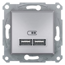 Розетка подвійна 2-я USB алюміній Schneider Asfora EPH2700261