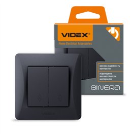 Выключатель проходной черный двухклавишный VIDEX BINERA графит (VF-BNSW2P-BG) (20/120)